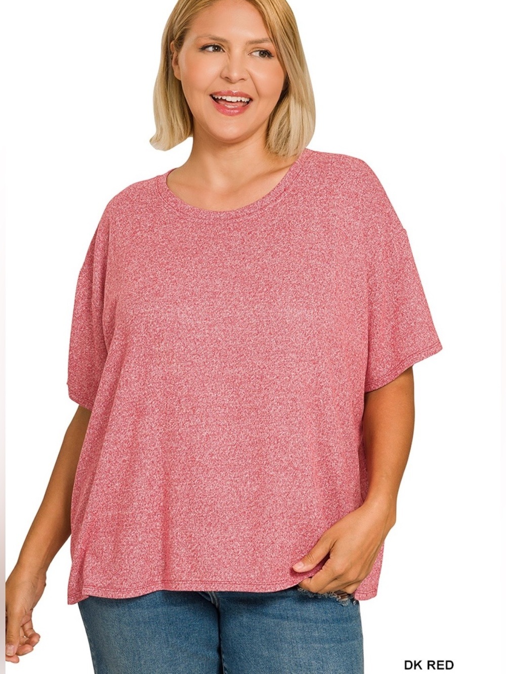 NEW!Plus Size Dark Red Plus soft melange short sleeve tee & long pants set SZ 1X - Picture 2 of 7
